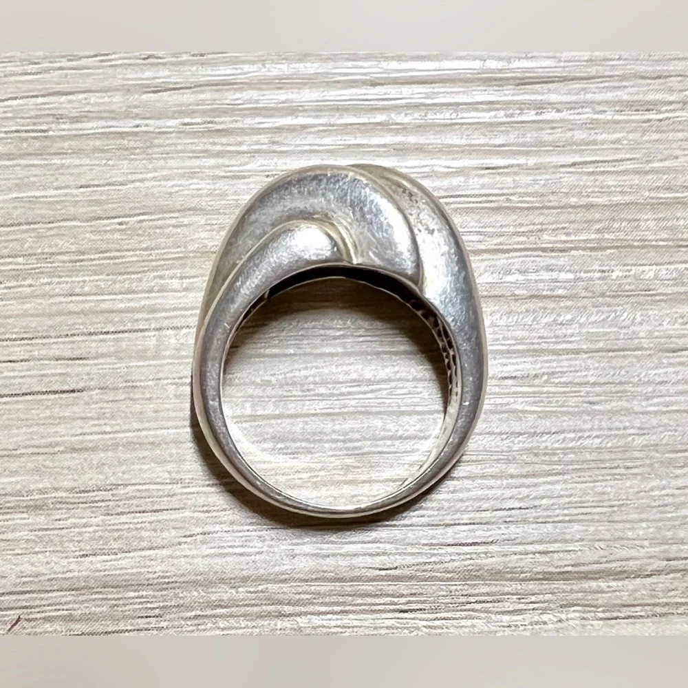 Vintage Designer Signed (R) Sterling Silver Modernist Wavy Dome Ring, Size 5.5